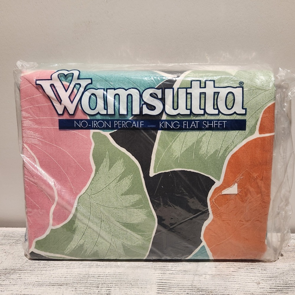 Wamsutta Tahiti Tropical Floral Print King Flat Sheet No Iron Vintage NEW